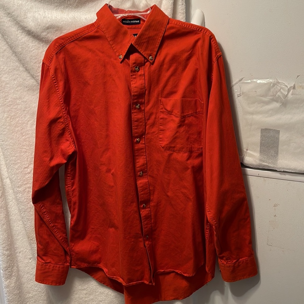 Men’s Ivy Crew 100% Cotton Button Down Shirt Long Sleeve Burnt Orange Color -12
